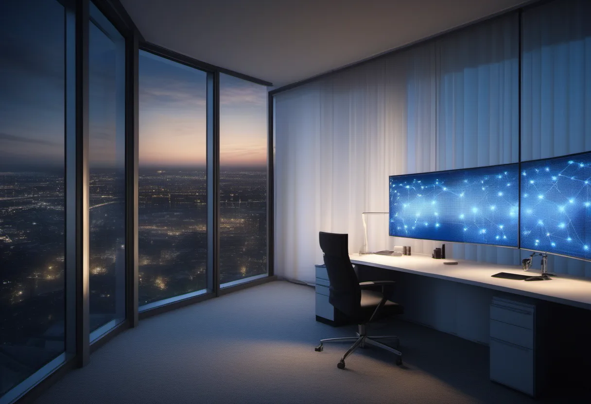 Executive office with a display showing a connected knowledge graph